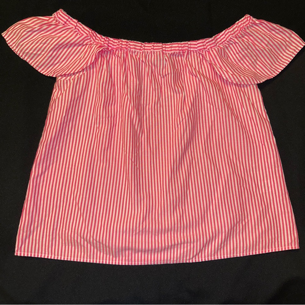 Vineyard Vines Pink Striped Off-Shoulder Top medium